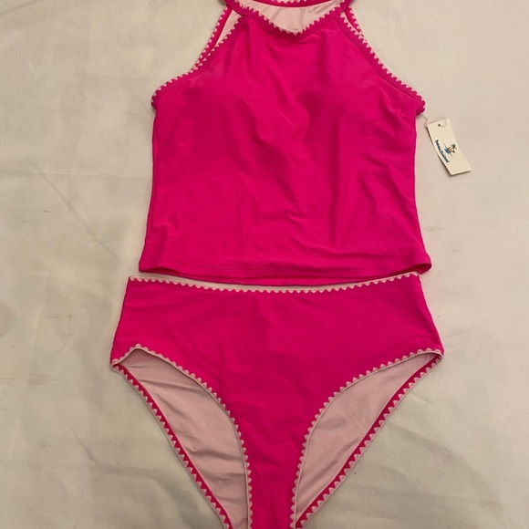 Beachsissi Women Cute White Trim Bathing Suit Swimwear Round Neck Tankini SizeXL - Picture 7 of 11